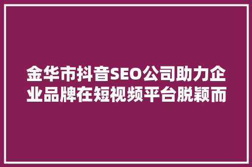 金华市抖音SEO公司助力企业品牌在短视频平台脱颖而出