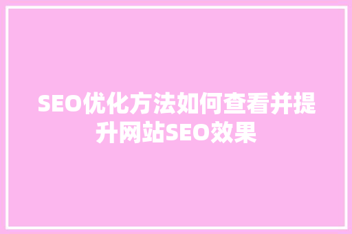 SEO优化方法如何查看并提升网站SEO效果