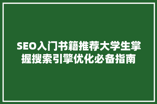 SEO入门书籍推荐大学生掌握搜索引擎优化必备指南