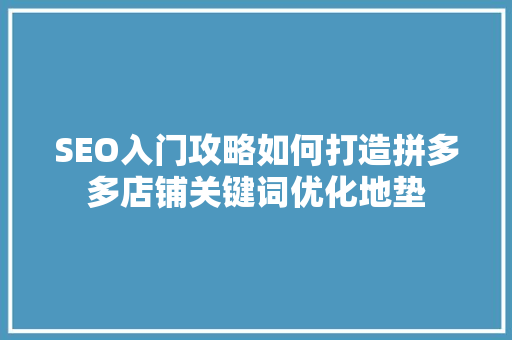 SEO入门攻略如何打造拼多多店铺关键词优化地垫  第1张