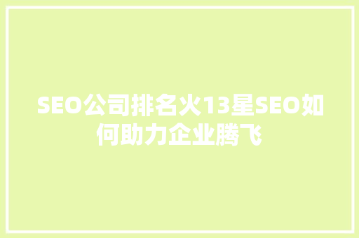 SEO公司排名火13星SEO如何助力企业腾飞