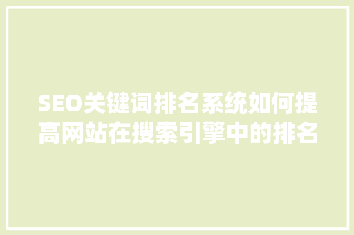 SEO关键词排名系统如何提高网站在搜索引擎中的排名