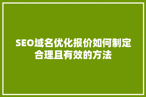 SEO域名优化报价如何制定合理且有效的方法