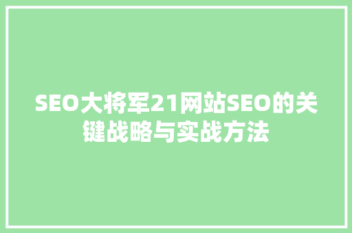 SEO大将军21网站SEO的关键战略与实战方法
