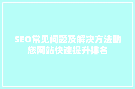 SEO常见问题及解决方法助您网站快速提升排名