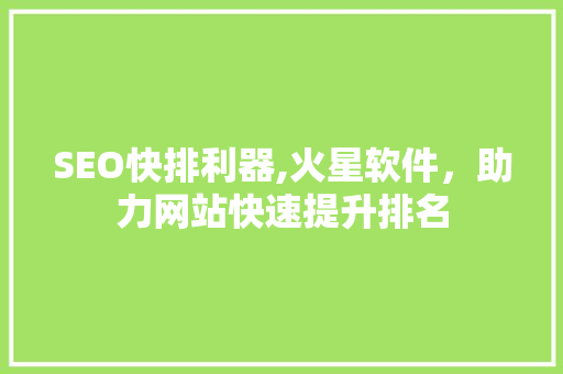 SEO快排利器,火星软件，助力网站快速提升排名