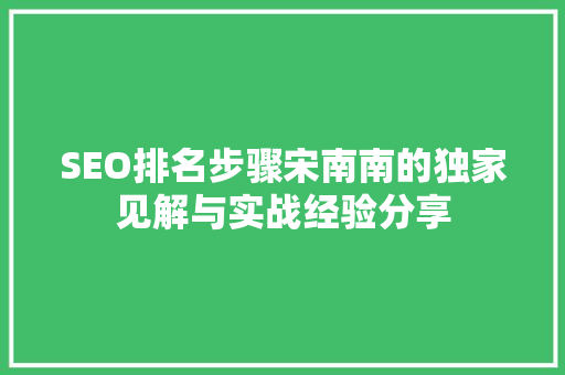 SEO排名步骤宋南南的独家见解与实战经验分享