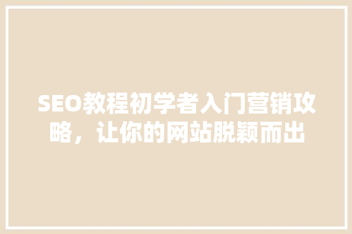 SEO教程初学者入门营销攻略，让你的网站脱颖而出