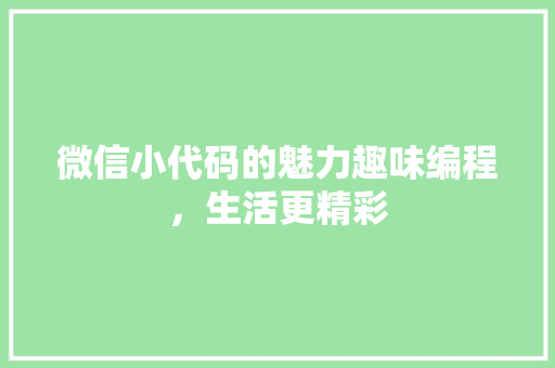微信小代码的魅力趣味编程，生活更精彩