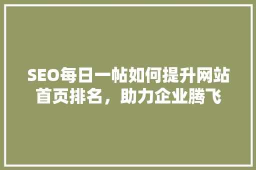 SEO每日一帖如何提升网站首页排名，助力企业腾飞  第1张