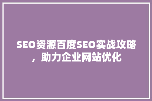 SEO资源百度SEO实战攻略，助力企业网站优化