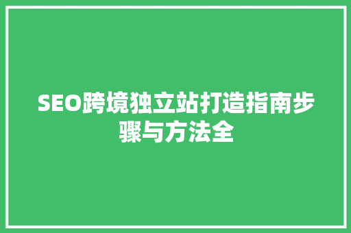 SEO跨境独立站打造指南步骤与方法全