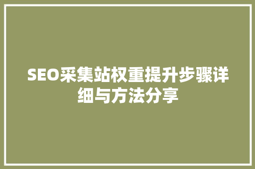 SEO采集站权重提升步骤详细与方法分享