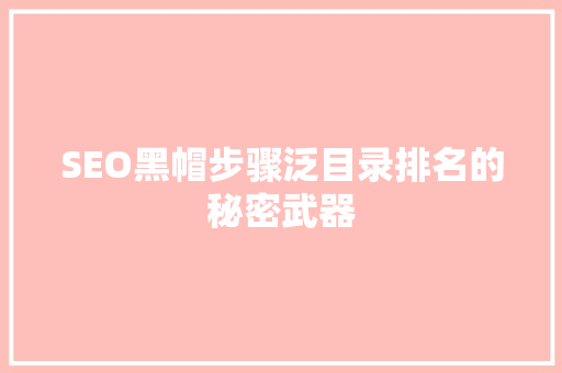 SEO黑帽步骤泛目录排名的秘密武器