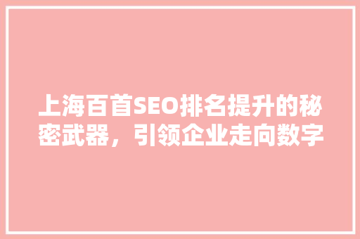上海百首SEO排名提升的秘密武器，引领企业走向数字时代巅峰