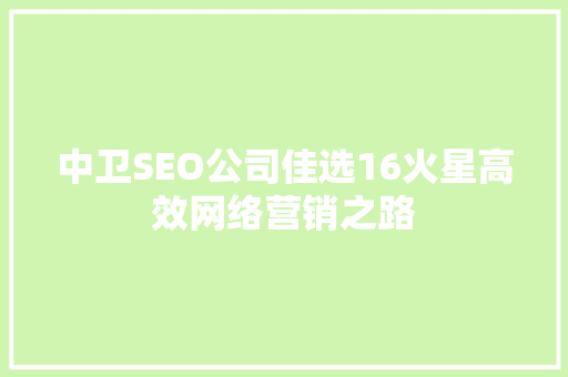 中卫SEO公司佳选16火星高效网络营销之路