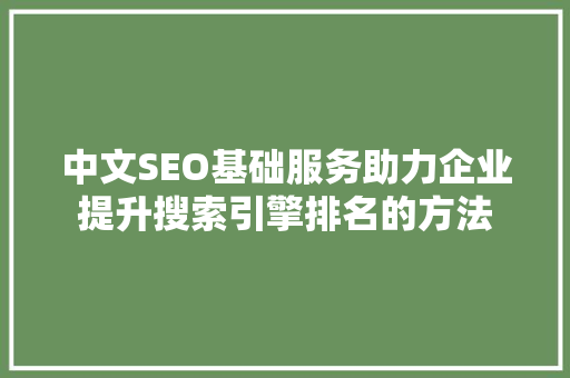 中文SEO基础服务助力企业提升搜索引擎排名的方法