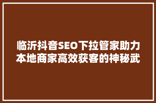 临沂抖音SEO下拉管家助力本地商家高效获客的神秘武器