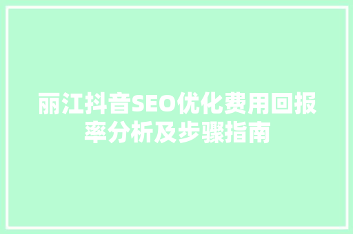 丽江抖音SEO优化费用回报率分析及步骤指南