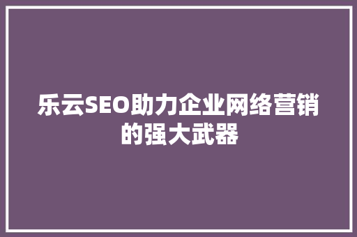 乐云SEO助力企业网络营销的强大武器