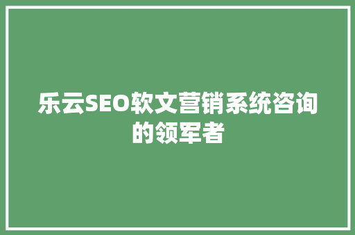 乐云SEO软文营销系统咨询的领军者