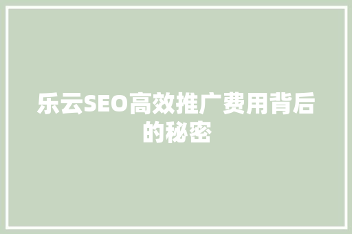 乐云SEO高效推广费用背后的秘密  第1张