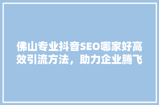 佛山专业抖音SEO哪家好高效引流方法，助力企业腾飞