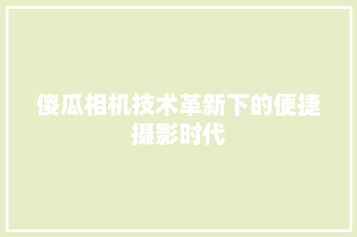 傻瓜相机技术革新下的便捷摄影时代