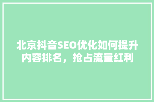 北京抖音SEO优化如何提升内容排名，抢占流量红利