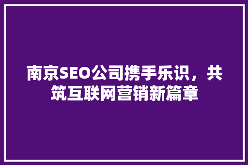 南京SEO公司携手乐识，共筑互联网营销新篇章