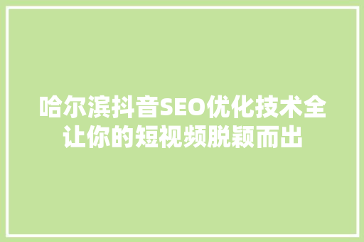 哈尔滨抖音SEO优化技术全让你的短视频脱颖而出