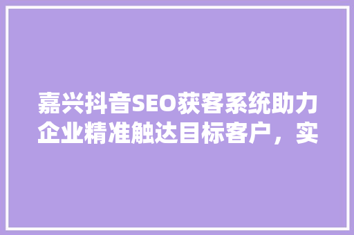 嘉兴抖音SEO获客系统助力企业精准触达目标客户，实现高效转化