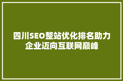 四川SEO整站优化排名助力企业迈向互联网巅峰  第1张