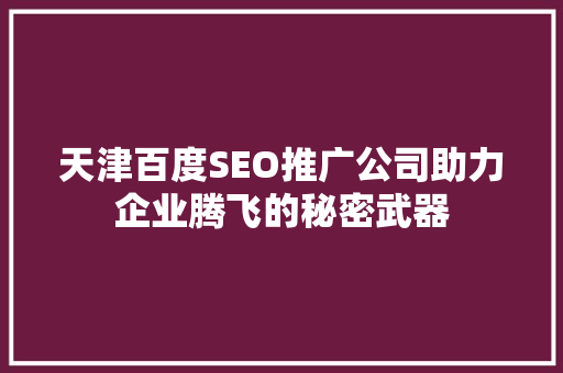 天津百度SEO推广公司助力企业腾飞的秘密武器