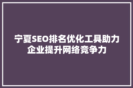 宁夏SEO排名优化工具助力企业提升网络竞争力
