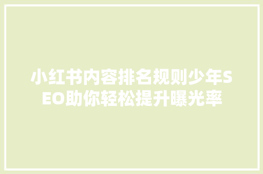 小红书内容排名规则少年SEO助你轻松提升曝光率