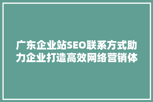 广东企业站SEO联系方式助力企业打造高效网络营销体系