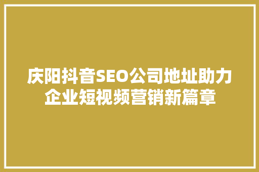 庆阳抖音SEO公司地址助力企业短视频营销新篇章
