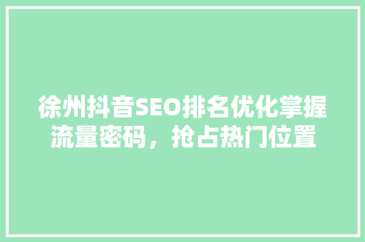 徐州抖音SEO排名优化掌握流量密码，抢占热门位置