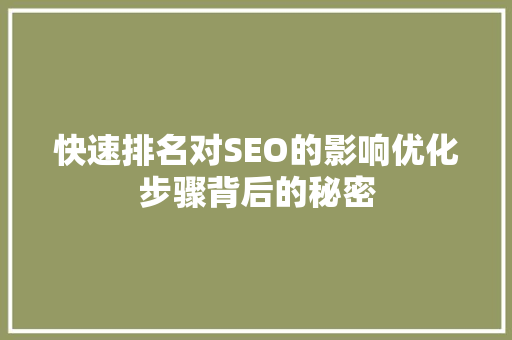 快速排名对SEO的影响优化步骤背后的秘密