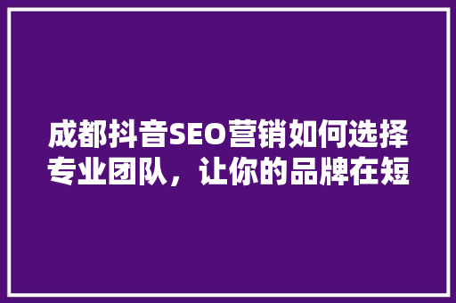 成都抖音SEO营销如何选择专业团队，让你的品牌在短视频平台上脱颖而出