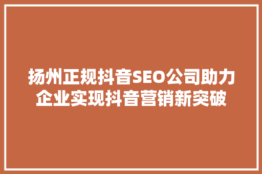 扬州正规抖音SEO公司助力企业实现抖音营销新突破