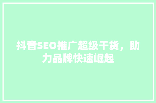 抖音SEO推广超级干货，助力品牌快速崛起