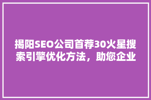 揭阳SEO公司首荐30火星搜索引擎优化方法，助您企业腾飞