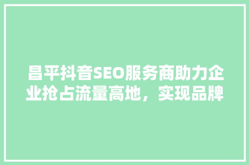 昌平抖音SEO服务商助力企业抢占流量高地，实现品牌价值最大化