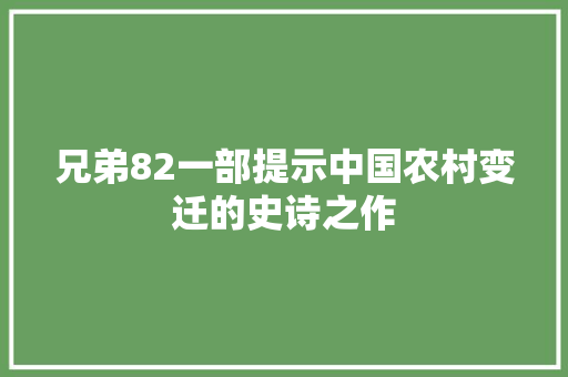兄弟82一部提示中国农村变迁的史诗之作