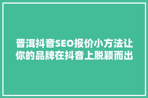 普洱抖音SEO报价小方法让你的品牌在抖音上脱颖而出