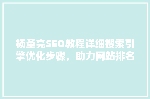 杨圣亮SEO教程详细搜索引擎优化步骤，助力网站排名提升