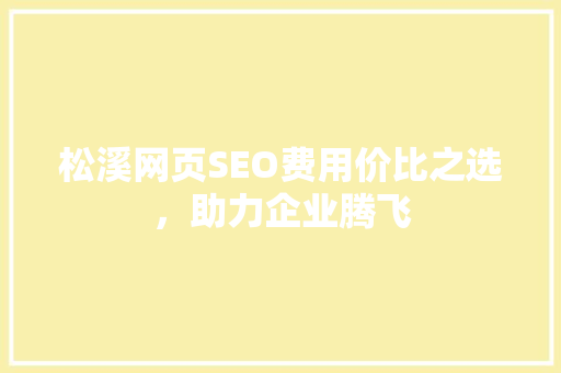 松溪网页SEO费用价比之选，助力企业腾飞