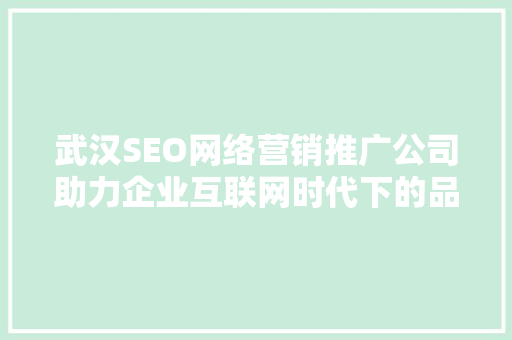 武汉SEO网络营销推广公司助力企业互联网时代下的品牌崛起